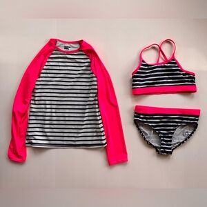 Lands End Swimsuit Bathing Suit Swimming Girls Striped 2 Piece